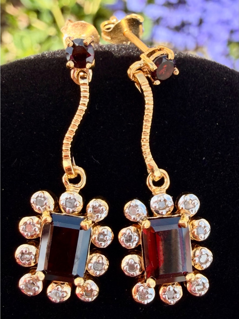 18K Gold Over Sterling Silver AAA Garnet & Diamond Drop Earrings | 4.36 CTW